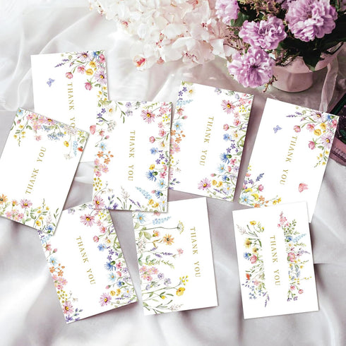 KOPOOEOE 48 Sets Wildflower Thank You Cards with Kraft Envelopes Sticker Watercolor Floral Blank Greeting Cards