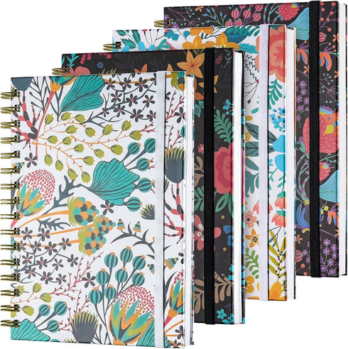 Spiral Notebook, 4 Pack A5 Lined Journal for Women, Hardcover with 2 Pockets, 160 Pages, 6.3" x 8.46"