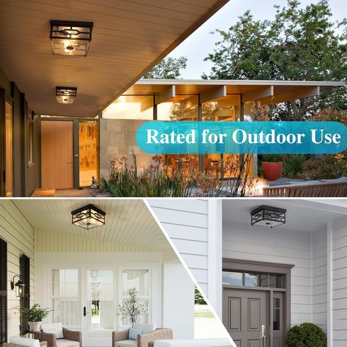 SAYTOP 2-Light Outdoor Ceiling Light with Motion Sensor Flush Mount Squares Porch Light, Dusk to Dawn Ceiling Lights