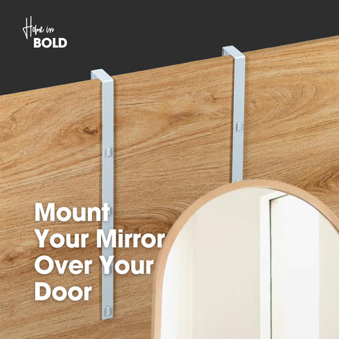 Over-The-Door Mirror Hanger, Adjustable 14.5-inch Set with Protective Lining, Perfect Height & Fit for Mirrors