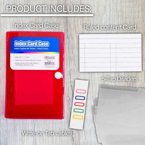 5 3"x5" 100-Card 36-Pack BAZIC PRODUCTS Index Card Case with Tab Dividers Durable Plastic Flash Card Organizer