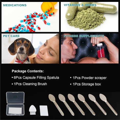 Capsule Filling Machine Kits for Empty Pill Capsules, Micro Tiny Spoon, Lab Scoop, Gel Capsules Size #000-5