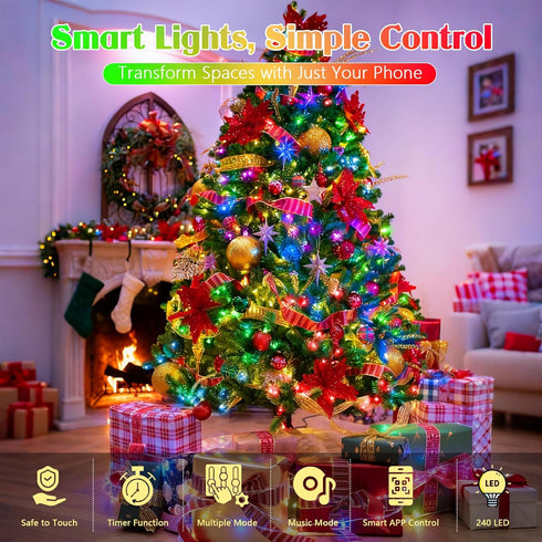 2025 88FT 240LED 4th New Smart Color Changing of July String Lights Outdoor App Control RGB LED String Lights