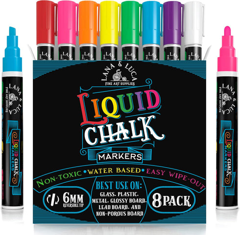 LANA & LUCA Liquid Chalk Markers for Blackboards - Bold Color Dry Erase Marker Pens