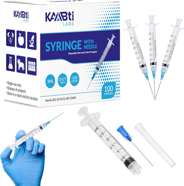 100 Pack 3 ml/cc Syringes with Needle, 23G, 1.0 inch Luer Lock, Sterile, Disposable