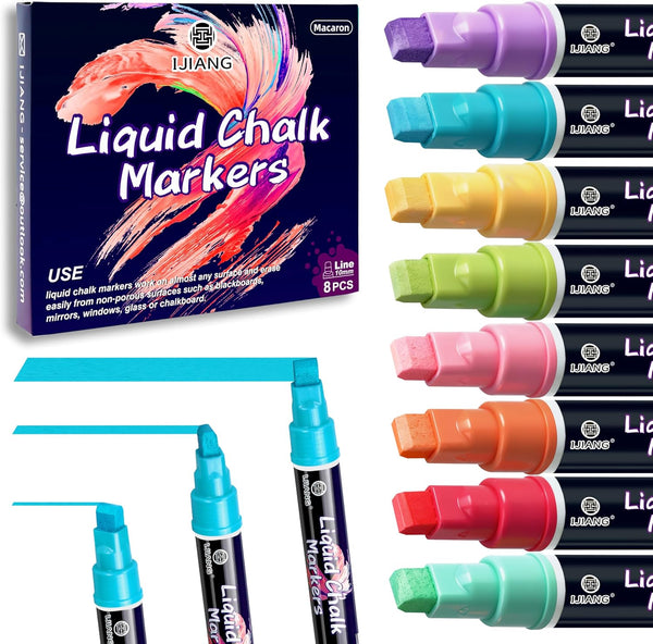 IJIANG Liquid Chalk Markers for Window, Glass, Mirror, Cars, Erasable Chalk Markers