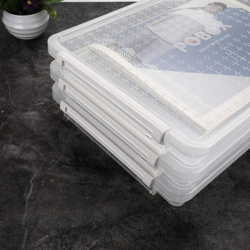 BTSKY 3 Pack A4 Plus Clear Plastic Stackable Storage Box, Desk Paper Organizer with Buckle, Document Holders