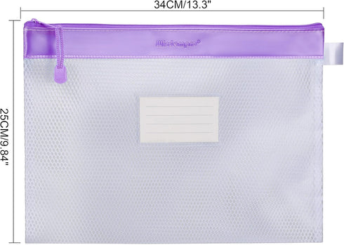 Wisdompro Zipper Pouch, 4 Packs Durable Letter Size Waterproof Mesh File Bag, Document Organizer - Purple
