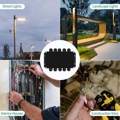 ABS IP67 Waterproof Dustproof Electrical Junction Box, with 15A 600V Barrier Terminal Cable Connector, 5 in/5 Out