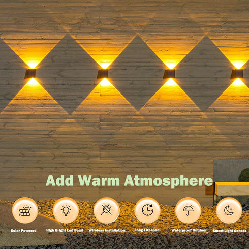 ASLIDECOR Solar Wall Lights, UP and Down Warm White Fence Lighting, Waterproof Deck Step Light for Outdoor