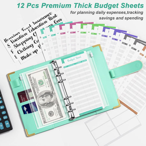 Budget Binder A6 Money Organizer for Cash, Zipper Envelopes System, Cute Budget Wallet for Women Men, Beach