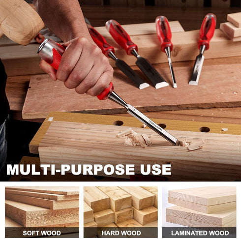 HAUTMEC 1/2" High Impact Wood Chisel - Drop-Forged CRV Steel, Beveled Edge Blade for Woodworking