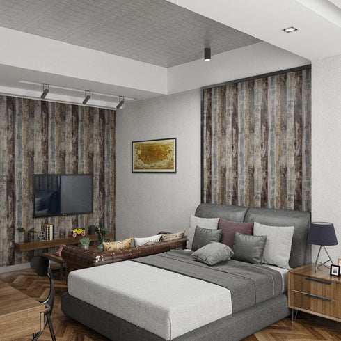 Gray Shiplap Wood Wallpaper, Peel and Stick Rustic Grey Wood Plank Contact Paper for Countertops, Waterproof Vinyl