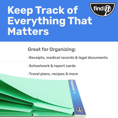 Find It File Folder Notepad - Pack of 12, 9.5 x 12.5 Inch Notebook Organizer for Filing and Document