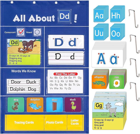 XZJPX Alphabet Learning Pocket Chart ABC Flash Cards Alphabet Wall Chart Learning Games,
