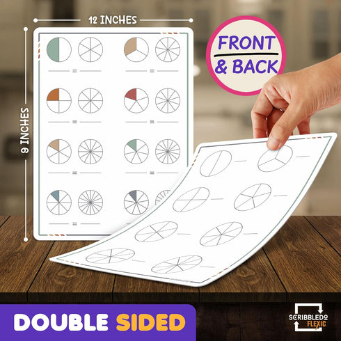 SCRIBBLEDO Fraction Manipulatives, 9”x12” Dry Erase Sheets, Math Manipulatives for 1st and 2nd Grade Students