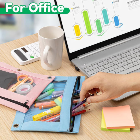 V-Opitos 6 Pack Pencil Pouch for 3 Ring Binder, Pastel Colors Zipper Pouches with Clear Window, Durable Cloth Pencil