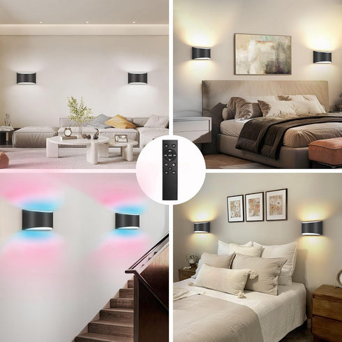 Dimmable 3000K/4000K/6000K Hallway(Black,2P) TRLIFE Rechargeable Battery Operated Wall Sconces, Remote Control LED Wall