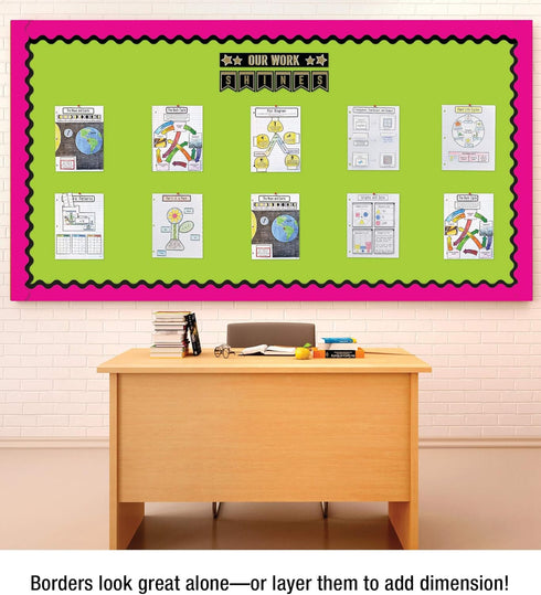 Carson Dellosa 36Ft of Hot Pink Bulletin Board Borders, 13 Strips of Scalloped Trim for Valentine's Day