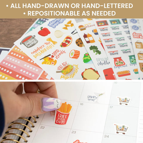 bloom daily planners Meal Planning Stickers - 8 Sheets / 592 Stickers for Menu Prepping and Grocery Shopping