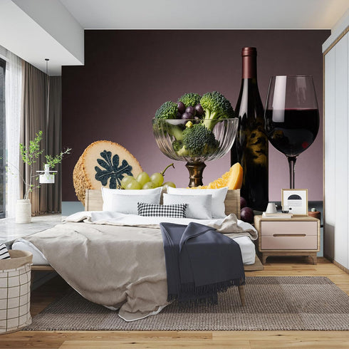 lnzCzhyre Custom Size Wall Sticker Mural Broccoli Grapes Cheese Orange Slice Red Wine for wall Decoration peelandstick