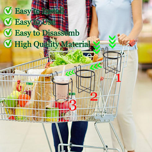 Mllpouyii 2 Shopping Cart Cup Holder, Pcs Updated Portable Cup Holder with Bottom Bar Reusable Grocery Carts Drink