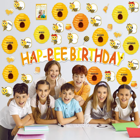 Qyeahkj Bee Birthday Bulletin Board Set, Honeycomb Cutouts, Birthday Decorations for Classroom, Teacher Supplies