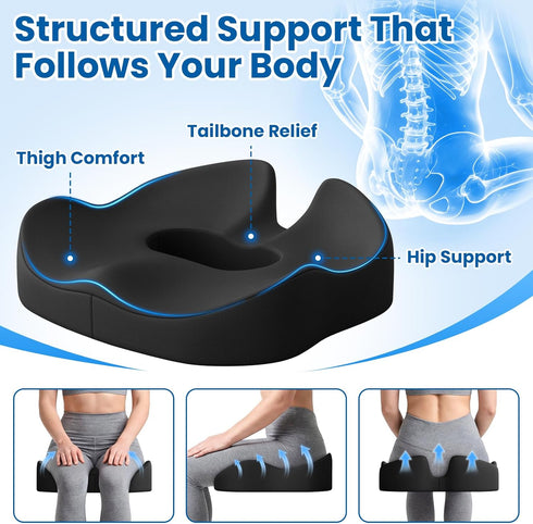 SweetSlubr Discomfort&Tailbone Large Donut Pillow Seat Cushion for Hemorrhoid Pressure, Office Chair Cushion for Long