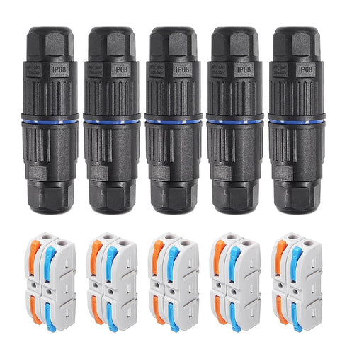 5PCS IP68 Waterproof Junction Box, Outdoor 2 Way Electrical Cable Connector, Quick Screwless Installation for AWG 28-12