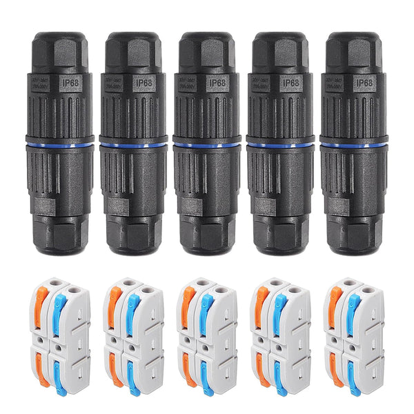 5PCS IP68 Waterproof Junction Box, Outdoor 2 Way Electrical Cable Connector, Quick Screwless Installation for AWG 28-12