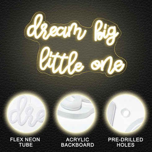 Dimmable Dream Big Little One Neon Sign Neon Signs for Wall Decor Inspirational LED Signs USB Light Up Sign for kids