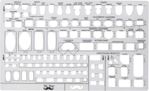 Mr. Pen Plumbing Template, Architectural Bathroom Template, Drafting Tools and Stencils