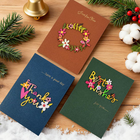 Wanateber 3 Pack 5.1x3.7 Inch Greeting Cards, Thank You Cards with Envelopes, Retro Florals Best Wishes Card- Suitable