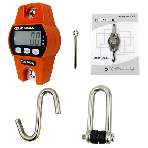 660lb/300kg Digital Crane Scale - Compact LCD Handheld Hanging Scale for Garage, Farm, Hunting & Fishing (Orange)