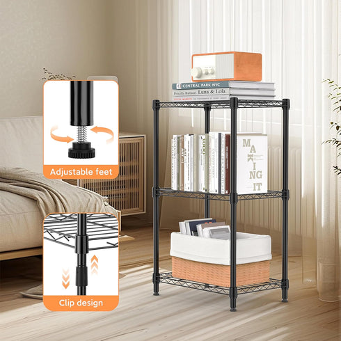 3 Closet 11.8" 17.7" 28.8" M MZG Tiers Shelf Metal Storage Shelves Wire Rack Organizers with Wheel for Garage Kitchen