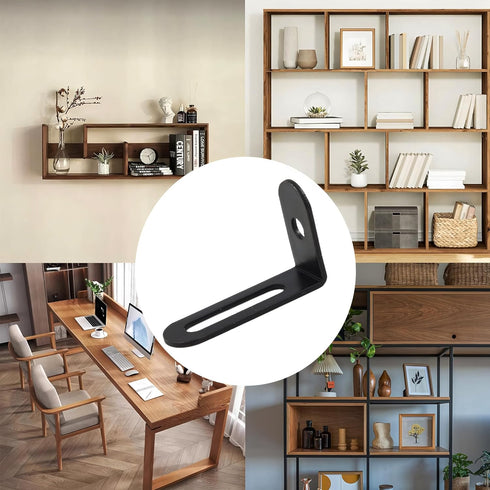ZCLGOOD 12Pcs 2.9"x1"x0.6" 90 Adjustable Black L Bracket, Heavy Duty Degree Metal Corner Brace, Slotted L-Shape Shelf