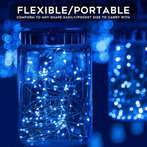 suddus 2 Pack 33ft Solar Fairy String Lights, 100 LED Blue Copper Wire for Outdoor Garden, Party Decorations