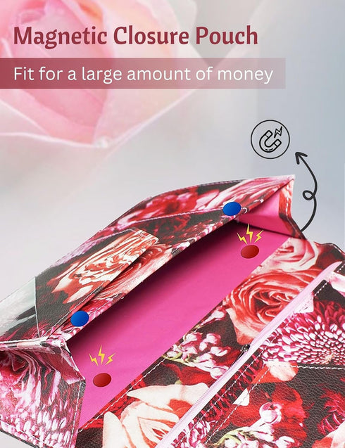 5" 9" Server Book for Waitress with Zipper and Magnetic Pocket X Rose Flower Waitress Book Red Waiter Book Wallet