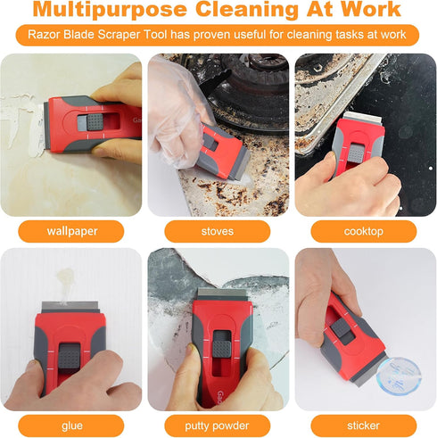 2 Razor Blade Scraper with Pcs Plastic Scraper, Scraper Tool for Cooktop, Oven, Stove, Labels Decal, Plastic Blades