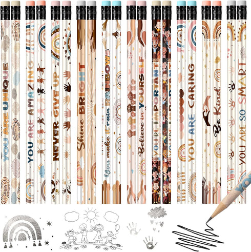 Gerrii 100 Pcs Inspirational Pencils Bulk, Motivational Boho Rainbow Pencils with Eraser for Kids