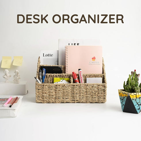 KOLWOVEN Sea Grass Magazine Display Holder, Mail Organizer Countertop, Bill Sorter, File Organizer for Desk and Home