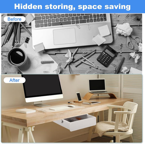 uxcell Under Desk Drawer, 1Pcs - Plastic Self-Adhesive Storage Organizer, Slide Out Stationery for Office Home, White