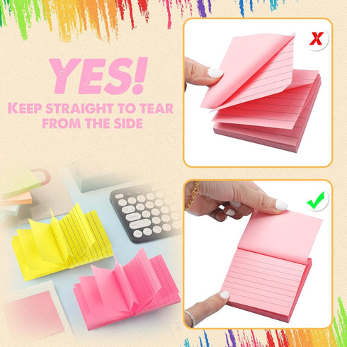 Pop Up Sticky Notes, Colored Lined 3x3 Inch Refills, Self-Stick Ruled Memo Pads for School Office Supplies (14 Pads)