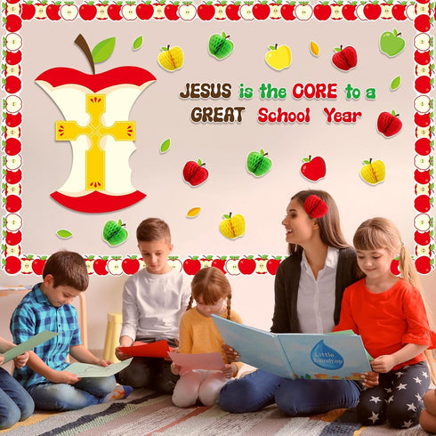 TaoBary 84 Pcs Jesus Is The Core Bulletin Board Set, 3D Apples Cutouts for Back to School Decor