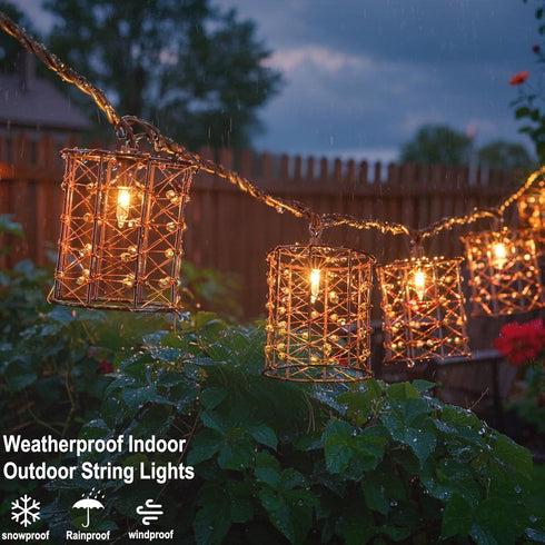 TWINKVILLA 10 Bulbs, Outdoor Patio String Lights Plug in with Incandescent Handwoven Beaded Copper Wire Style