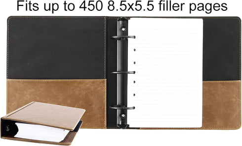 Mini 2 Inch 3 Ring Binder 9.4" x 8.5" - Vintage PU Leather Small Binder for Recipes or Wedding Planner