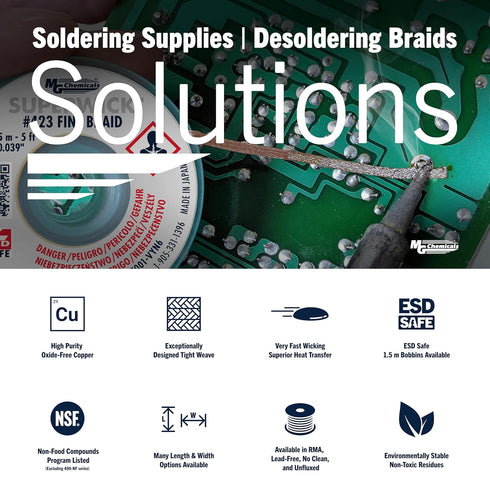 MG Chemicals 425-LF Desoldering Braid #3 Fine Braid Super Wick for Lead Free Solder, 0.075" Width x 5' Length