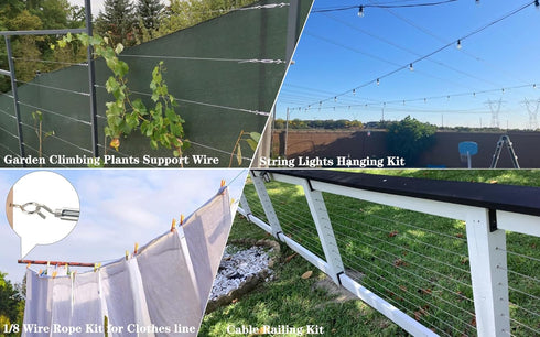 1/8 Kit,100ft M5 Wire Rope Vinyl Coated Stainless Steel Cable with Turnbuckles for Outdoor String Light Hanging Kit