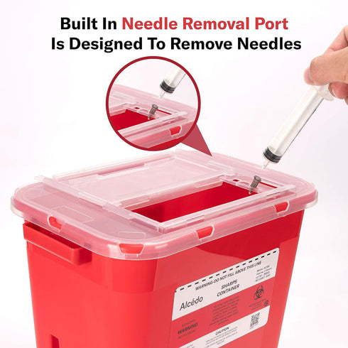 2 (2-Pack) Alcedo Sharps Container for Home Use Gallon | Biohazard Needle and Syringe Disposal | Professional Medical