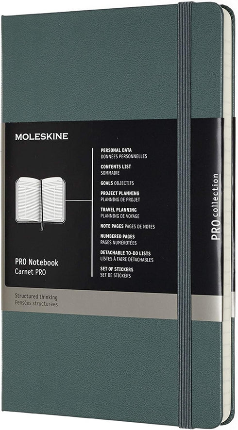 Moleskine PRO Large Notebook, Hard Cover, 240 Pages (5" x 8.25"), Professional Project Planning, Forest Green